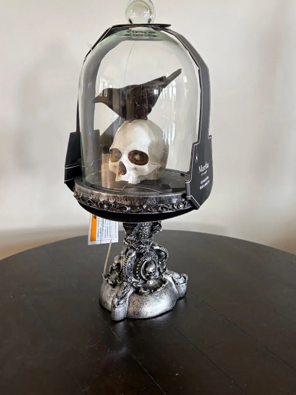 Martha Stewart Halloween Cloche Light Up Skull Raven Pedestal NWT spooky decor